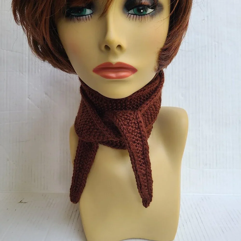 Sophie scarf Neck scarf small scarf Chocolate Brown scarf Knitted Handmade Scarf